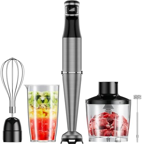 Immersion Blender Handheld 5 in 1 Hand Blender 1100W Stick Blenders Electric Infinitely Variable Speed, Emulsion Blender for Kitchen Soup, Baby Food and Smoothies, with Chopper, Whisk and Frother