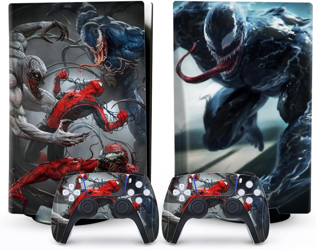 Toxxos PS5 Skin - Disc Edition Console and Controller Accessories Cover Skins PS5 Controller Skin Gift ps5 Skins for Console Full Set Red and Black PS5 Skin Spider Gery and Blue