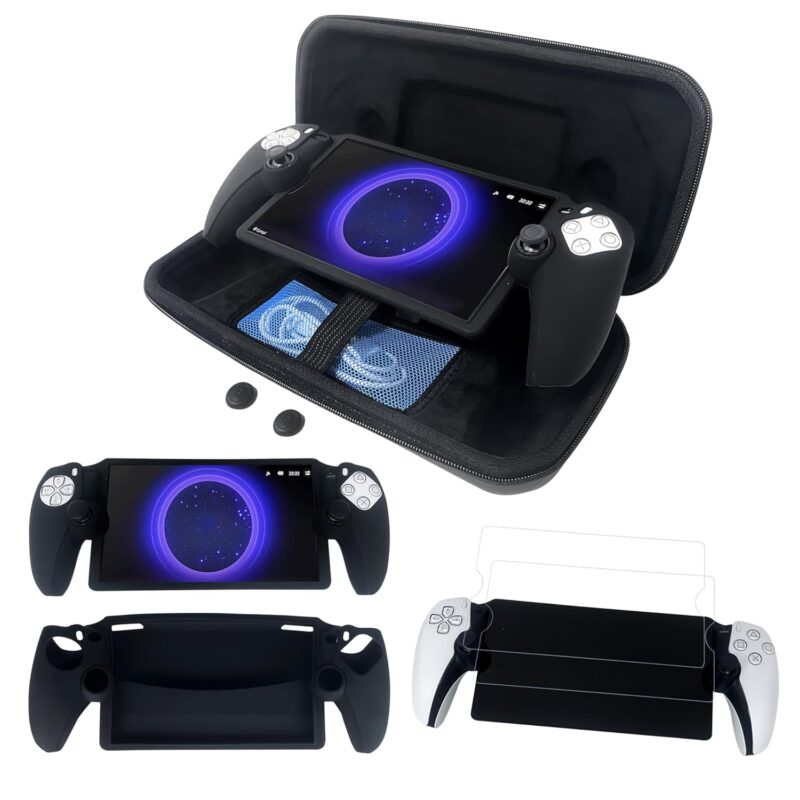 JDGPOKOO 6 in 1 Accessories Bundle for PlayStation Portal, Carrying Case with Silicone Protective Case Cover for Ps Portal, 2 Pack HD Screen Protector and Thumb Grip Caps for Ps5 Portal Accessories